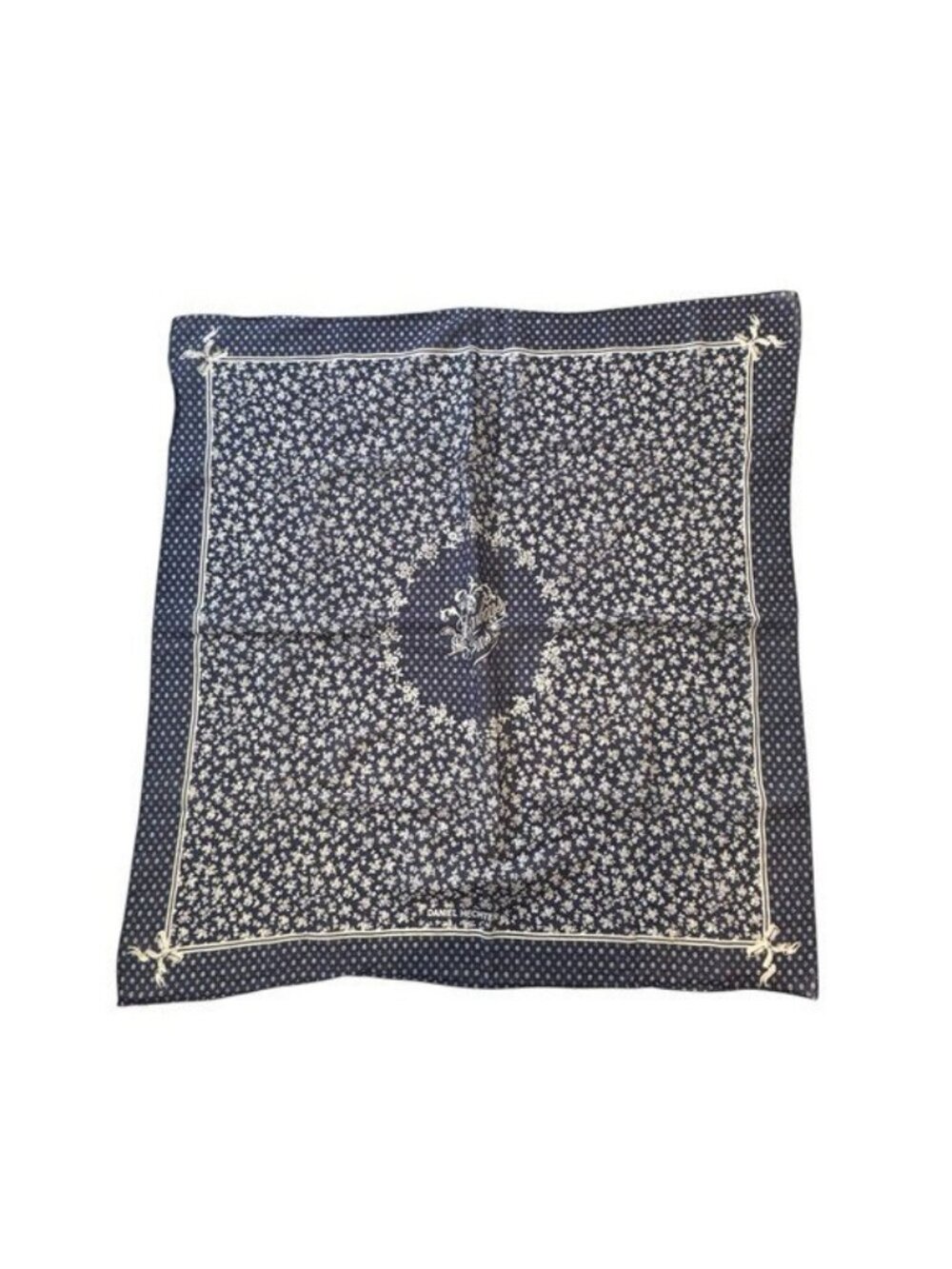 Daniel Hechter Paris Scarf Blue Floral Print Bonbon Fins 26" Square Cotton